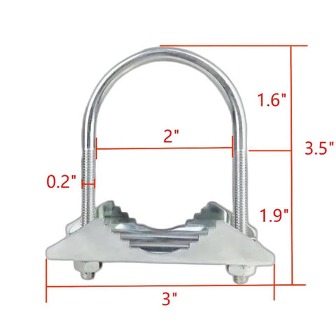 Front view of Heavy Duty Pipe Clamp U Bolt Assembly For Outdoor Antenna Mounts Up To One And Five Eighths Inch Diameter Zinc Plated