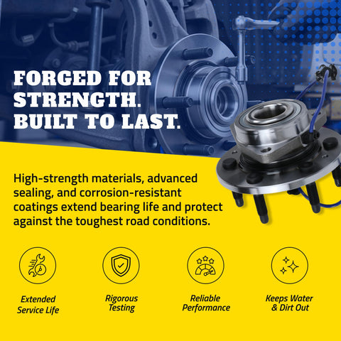 Front And Rear Wheel Bearing And Hub Assembly Direct Replacement With Rust Protection, Easy Install, Heavy Duty