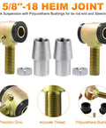 5/8-18 Heim Joint Rod End Kit with chromoly rod ends, reinforced polyurethane bushings, zinc plated, with jam nuts and adapters