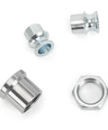 Components of 1.25 inch Heim Joint Rod End Kit, including chromoly round tube adapters and high misalignment spacers, for steering and suspension.