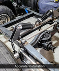 5/8 inch Heim joint rod end kit installed on vehicle suspension frame with chromoly panhard bar joints, showcasing left and right hand thread