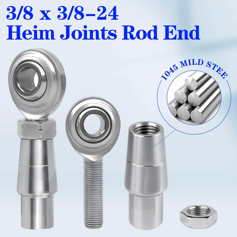 3/8 x 3/8-24 Heim Joint Rod End Kit with RH & LH Threads, Chromoly Joints, Bung, and Misalignment Spacers, metal components