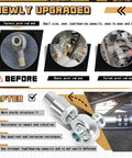 Comparison showing before and after of 3/4 Heim Joints Rod End Kit with Right & Left Hand Threads, chromoly panhard setup with tube adapters.