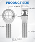 Product dimensions of 8 pcs 3/4 inch Heim Joint Rod End Kit, chromoly panhard rod ends with right and left hand thread.