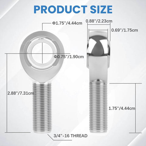 Product dimensions of 8 pcs 3/4 inch Heim Joint Rod End Kit, chromoly panhard rod ends with right and left hand thread.
