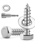 23 Sets 5/16 x 1-1/4 Hex Head Lag Screws with Flat Washers, 304 Stainless Steel 18-8, includes hex driver bit shown in close-up