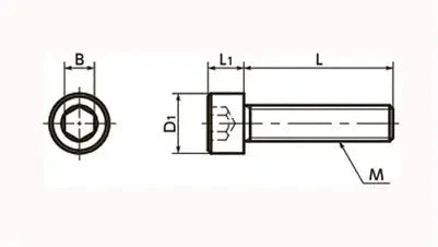 Technical drawing of SNSA-M5-25 NBK Hex Socket Head Cap Screw - Aluminum for smooth motion in automation systems, 1-pack, Made in Japan
