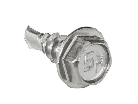 Close-up of #8 x 1/2 Inch Hex Washer Head Self Drilling Tek Screw, Zinc Plated Steel for Metal to Metal Fastening