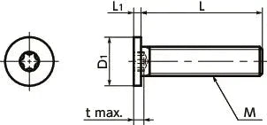 Technical drawing of ✝️ SSTS-M5-6 NBK Hexalobular Socket Head Cap Screws - Low Profile - Made in Japan, showing dimensions and structure.