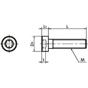 Technical diagram of ✝️ SLTS-M2.5-8 NBK Hexalobular Socket Head Cap Screws - Low Profile - Made in Japan showing dimensions.