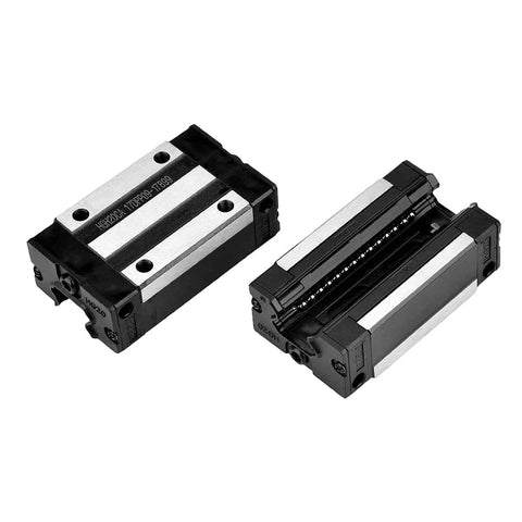Close-up of 4 HGH20CA blocks from 3 Pack CNC Linear Motion Kit with 2pcs HGR20 500mm Linear Guide Rails and RM1605 500mm Ball Screw Set.