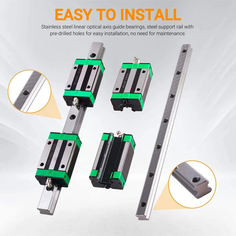 HGR25 Linear Guide Rail Kit with 2pcs 600mm Rails and 4 HGH25CA Blocks, Bearing Steel Construction, shown with dust covers and screws.