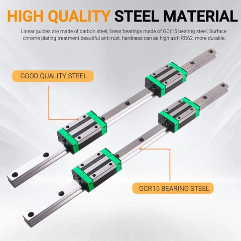 Long Travel Linear Guide Rail Kit With 2 X 1500mm Rails And 4 HGH25CA Blocks showcasing quality GCR15 bearing steel.