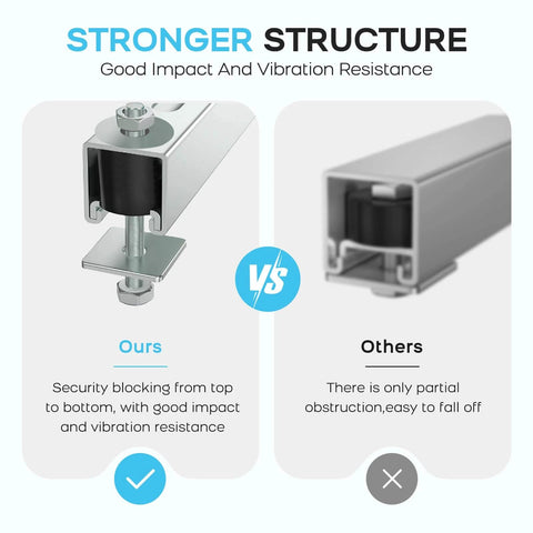 Comparison of 6+2 Wheel Hoist Trolley with Roller Limit Anti Lock Anti Fall Design and competitor product showing structure strength.