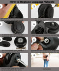 Step-by-step guide on how to replace luggage wheels using Set of 8 Luggage Suitcase Replacement Wheels, 50 x 18mm PU Caster Wheels Bearings Repair Kits.