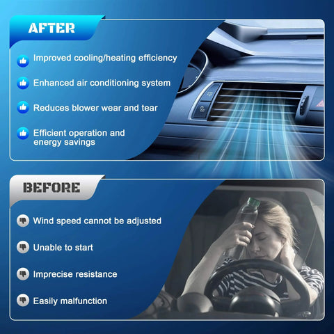 Comparison of car AC performance showing benefits of HVAC Blower Motor Resistor For GM Trucks And SUVs With Manual AC Control Easy Install