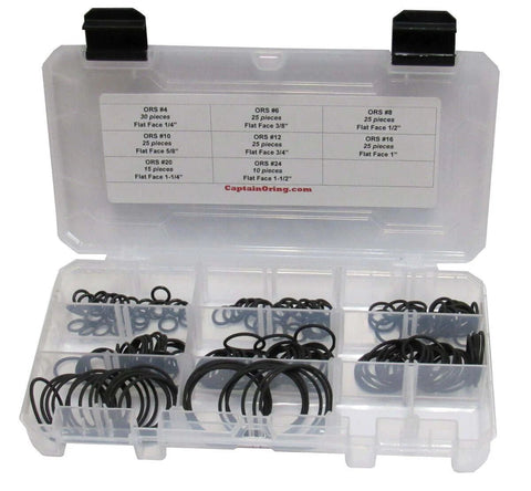 O Ring Seal Kit For Hydraulic ORS ORFS Flat Face Fittings With Buna 90 Durometer O Rings Includes Eight Sizes From Quarter Inch To One And A Half Inch For Flat Face Seals BN90 180 Piece Set in open case