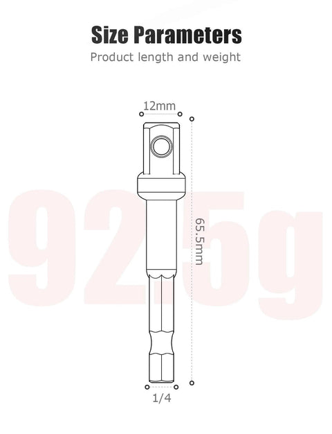 Diagram of a 3/8 Impact Adapter from the 4 Pack Socket Adapter 1/4 Inch to 3/8 Socket Adapter Kit for Impact Driver, showing size parameters.