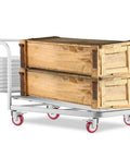 Heavy Duty Swivel and Rigid Caster Wheels with Brakes on trolley loaded with wooden crates, Industrial Polyurethane Casters for Furniture and Carts