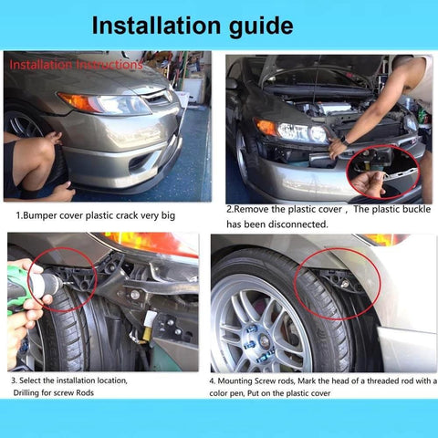 Installation guide for quick release latch on car bumper with step-by-step images showing removal and installation process.