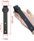 Hand holding J Shape Hanger from 3FT Super Mini Sliding Barn Door Hardware Kit for Single Door TV Stands Wardrobes Small Cabinets