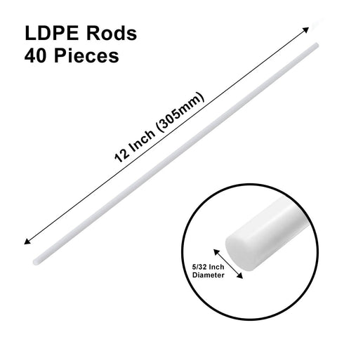 LDPE Welding Rod for Plastic Repair and Joining White 5/32 Inch Diameter 12 Inch Length 40 Feet Total SemiRigid Filler