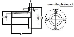 Technical diagram of ✝️ KBF8GUU NB Bearing 8mm Ball Bushings Linear Motion Bearing showing dimensions and mounting holes.