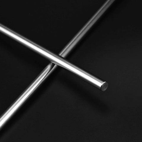 Chrome plated 2Pcs 12mm x 300mm Linear Rail Rod Shafts for CNC and 3D printers, smooth bearing support, C45 carbon steel, close-up view.