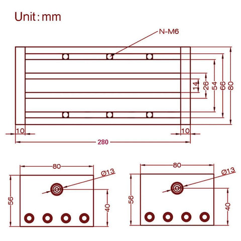 Technical drawing of 200mm Effective Travel Dual Optical Axis Manual Sliding Table with SFU1605 Ball Screw and Linear Rail Guide dimensions