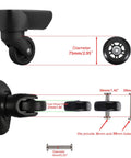 75 x 24mm Luggage Suitcase Replacement Wheels, Rubber Swivel Caster Wheels Bearings Repair Kits, showing dimensions and axles