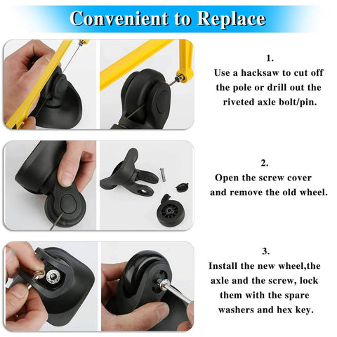 Steps to replace and install 75 x 24mm Luggage Suitcase Replacement Wheels, Rubber Swivel Caster Wheels Bearings Repair Kits, Set of 2