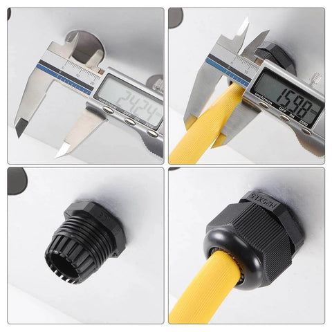 All Weather Waterproof M25 Cable Gland Kit With Adjustable Locknut, Rugged Nylon Joint For 12Mm To 16Mm Cables, Black, 4 Pieces