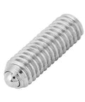 Close-up of a 20 pcs M4 x 12 stainless steel ball plunger set screws with internal hex drive, spring loaded flat head, corrosion resistant.