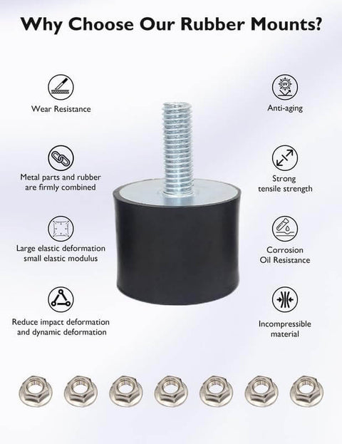 M4 Rubber Vibration Isolator Mounts With Single Stud Shock Absorber For Mechanical Vibration Damping Anti Vibration Silent Blocks For Motors Pumps And Compressors Includes 2 M4 Mounts And 2 Lock Nuts close-up view
