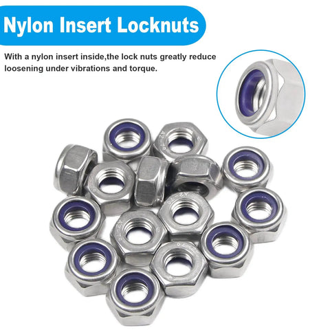 120Pcs M4 Nylon Insert Lock Nuts 0.7mm Pitch, 304 Stainless Steel Self Locking Hex Nuts For Rugged Industrial Construction Fasteners, Nylon Lock Nut With 5mm Height And 7mm Hex Width Yinpecly