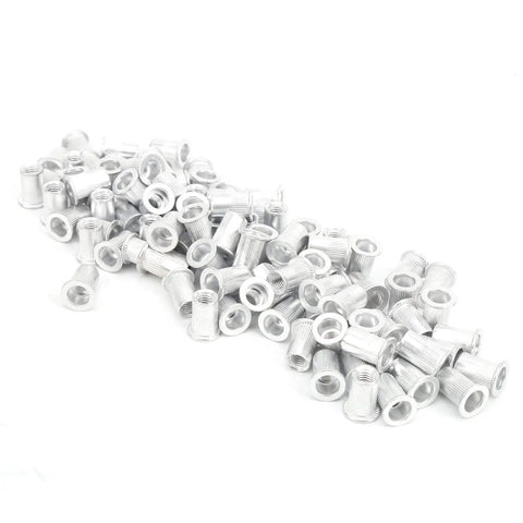 100 Piece Aluminum Flat Head Pull Rivet Nuts Set M6 Thread Size For Automotive, Aviation, Rail, Refrigeration, And Industrial Hardware Projects, Easy Fastening In Metal Plates And Tubing