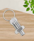 M6-3mm Stainless Steel Spring Plunger with Pull Ring on wooden surface