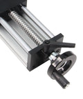 Close-up of 200mm Effective Travel Dual Optical Axis Manual Sliding Table with SFU1605 Ball Screw, Linear Rail Guide and Handwheel
