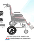 Side view of transport chair with 12 Inch Wheelchair Wheels Replacement 12 1/2 x 2 1/4 solid tire, manual use only.