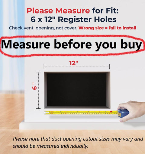 Instruction to measure 6x12 duct opening for Ultra Quiet 10 Speed Smart Register Booster Fan For 6x12 Duct Opening Cutout