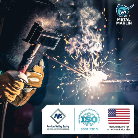 Person welding with Pro Grade E6011 Welding Rod For Carbon Steel All Position SMAW Deep Penetration Arc One Eighth Inch 5 Lb Pack