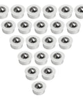 20 Pack Mini Ball Transfer Bearings 1/3 Inch White Nylon Units with Stainless Steel Ball arranged in a triangle