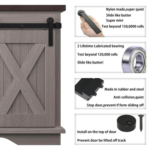 4FT Super Mini Barn Door Hardware Kit for Sliding Double Doors on TV Stands, Wardrobes, and Cabinets, I Shape Hanger Design