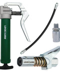 Mini Grease Gun Kit. Includes Our Patented Grease Coupler (Locks on, Stays on, Won't Leak!) Plus a 12 Hose and in-line Hose Swivel.