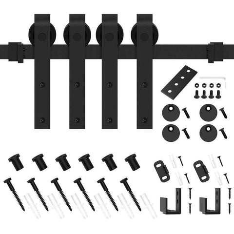 7FT Super Mini Sliding Barn Door Hardware Kit for Double Cabinet Doors on TV Stands and Small Wardrobes, J Shape Hanger Design