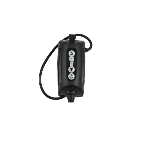 Close-up of Essentials Micro XSystem 3.0 Plus Electronic Automatic Motorcycle Chain Lubrication System device with control buttons.
