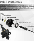 Exploded view of a Wheel Bearing Puller Removal Motorcycle Tool Kit for Harley Davidson with labeled parts and instructions.