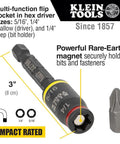 3-In-1 Flip Impact Socket Set for Quick Drive Size Swaps, Klein Tools, 5/16 and 1/4 inch hex nut drivers, impact rated