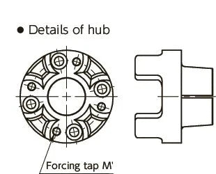 Details of hub design for NBK Japan MJB-40-ERD 11mm to 15mm Jaw-type Flexible Coupling, showcasing forcing tap.