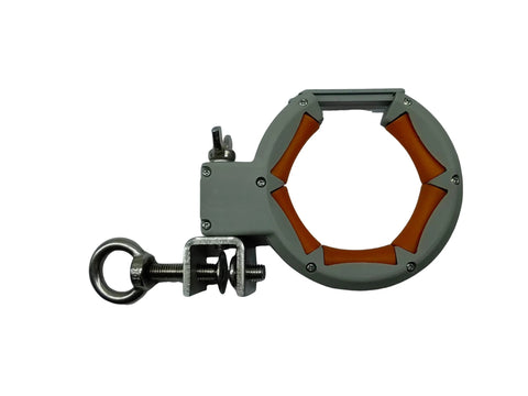 Side view of a lightweight cable pulling pulley for easy installation of Ethernet, coaxial, fiber optic cables in cable trays